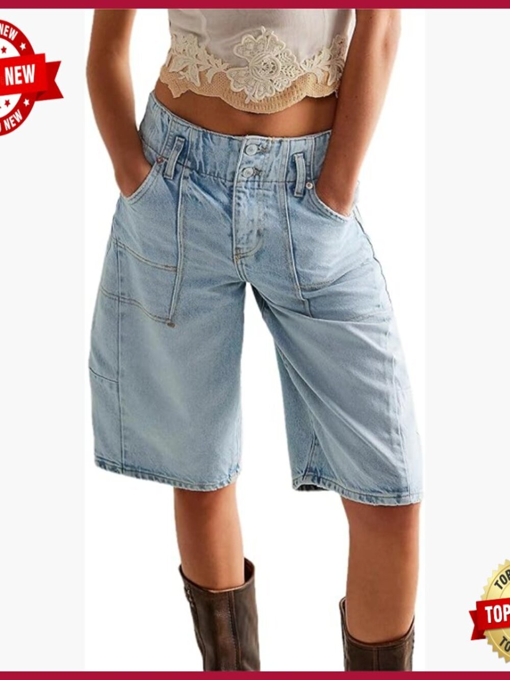 Denim Long Shorts Baggy Bermuda Low Waist Summer Barrel Jean Pant Blue